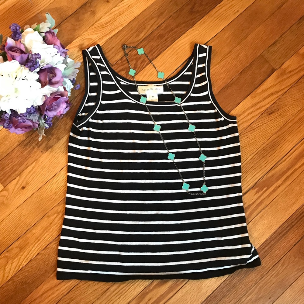 Susan Bristol Black & White Striped Tank Top